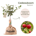 Cadeauboom, appelboom met jute zak 'Bedankt', duurzaam cadeau geven.